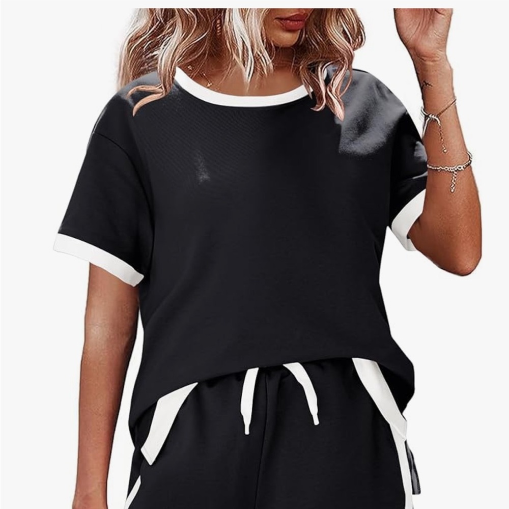 Black and White Women's Casual Top and Shorts